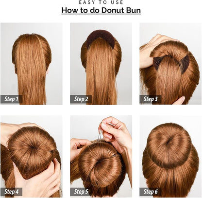 Hair Bun Maker Set, Donut Bun Maker Set With 4pcs Dark Brown &4pcs Beige(2 extra-large,2 large,2 medium and 2 small), 5 pieces Hair Elastic Bands, 40 pieces Hair Bobby Pins (Brown and Gold)