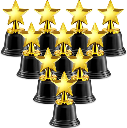Star Trophy Awards - Pack of 12 Bulk - 4.5 Inch, Gold Award Trophies for Kids Party Favors, Props, Rewards, Winning Prizes, Competitions for Kids and Adults