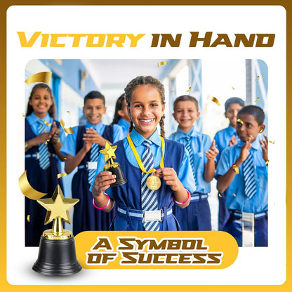 Star Trophy Awards - Pack of 12 Bulk - 4.5 Inch, Gold Award Trophies for Kids Party Favors, Props, Rewards, Winning Prizes, Competitions for Kids and Adults