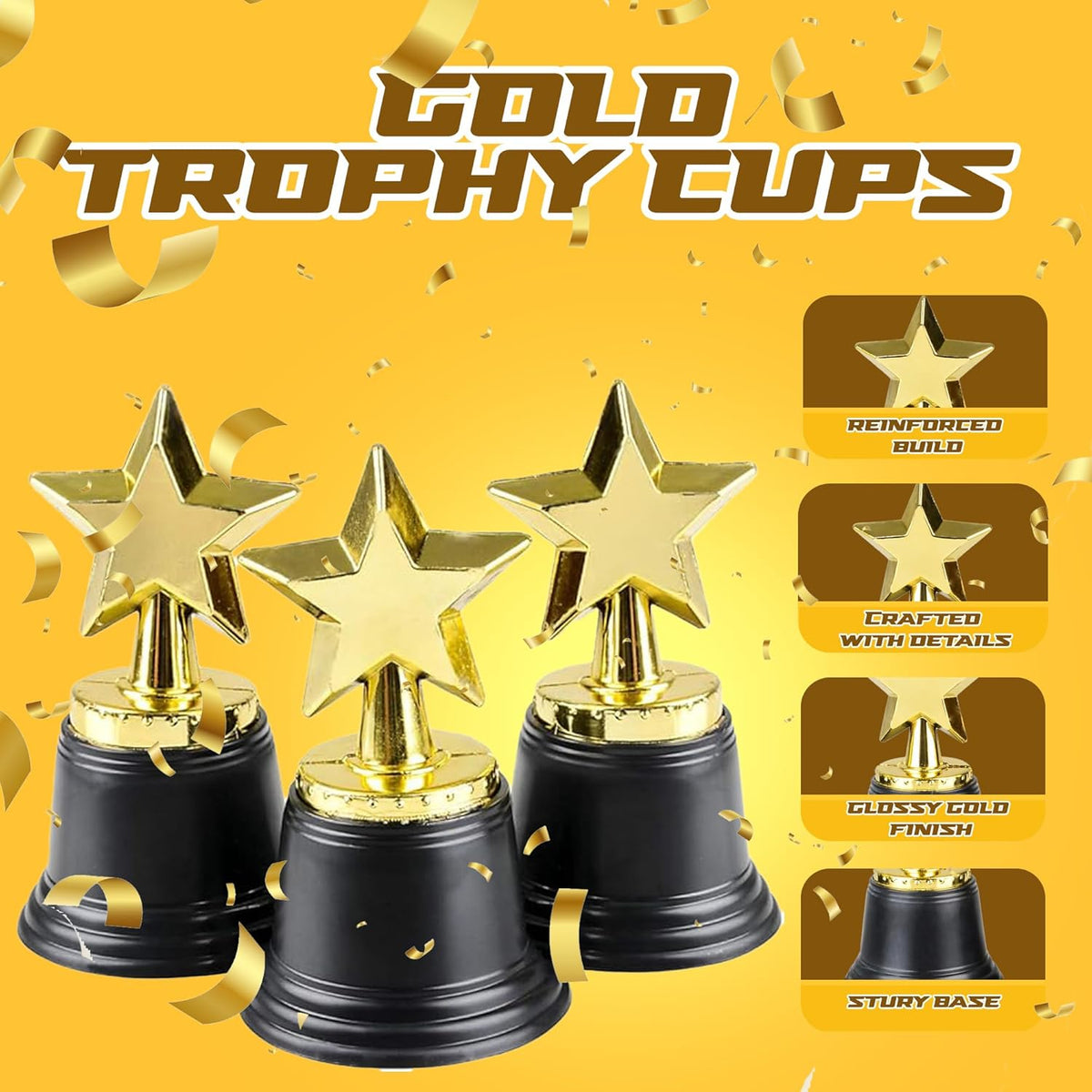 Star Trophy Awards - Pack of 12 Bulk - 4.5 Inch, Gold Award Trophies for Kids Party Favors, Props, Rewards, Winning Prizes, Competitions for Kids and Adults
