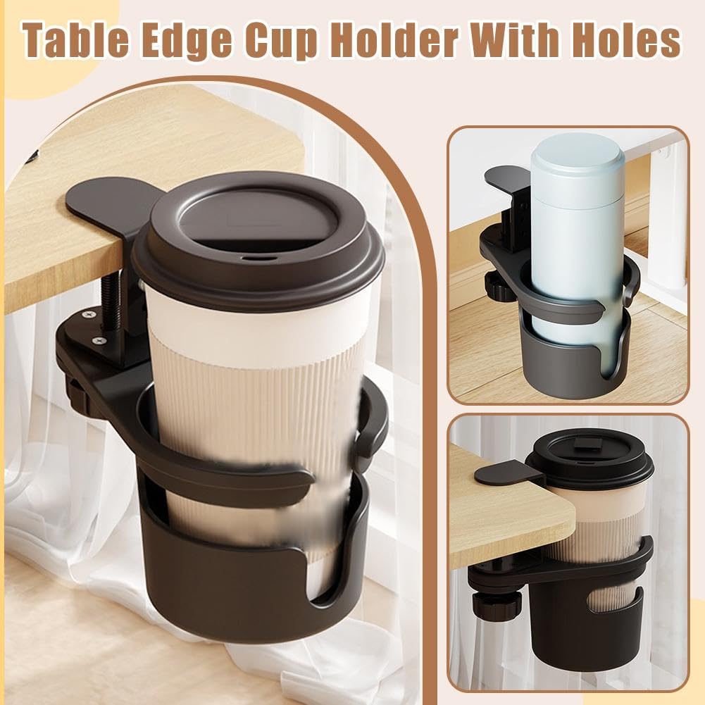 Desk Cup Holder, Anti-Spill Cup Holder for Desk, 180° Rotating Under Table Cup Holder, Desk Side Drinking Cup Holder, Coffee Mug Storage for Home Office Desk Gaming Desk Accessories (Black)