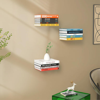 Invisible Floating Bookshelf - Modern White Wall Mount Metal Shelves for Room, Bedroom Bookcase, Small Bookshelf with Minimalist Design, Sleek Storage for Books & Decoratives（6PCS）