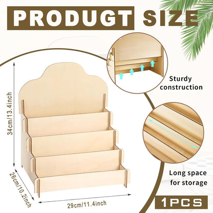 Greeting Card Display Stands 4Tier Durable Wooden Stickers Display Risers Multipurpose Portable Blank Retail Display Shelves Card Display Rack for Greeting Card Photos Postcard Literature (1)