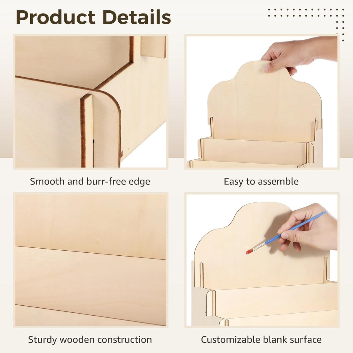 Greeting Card Display Stands 4Tier Durable Wooden Stickers Display Risers Multipurpose Portable Blank Retail Display Shelves Card Display Rack for Greeting Card Photos Postcard Literature (1)