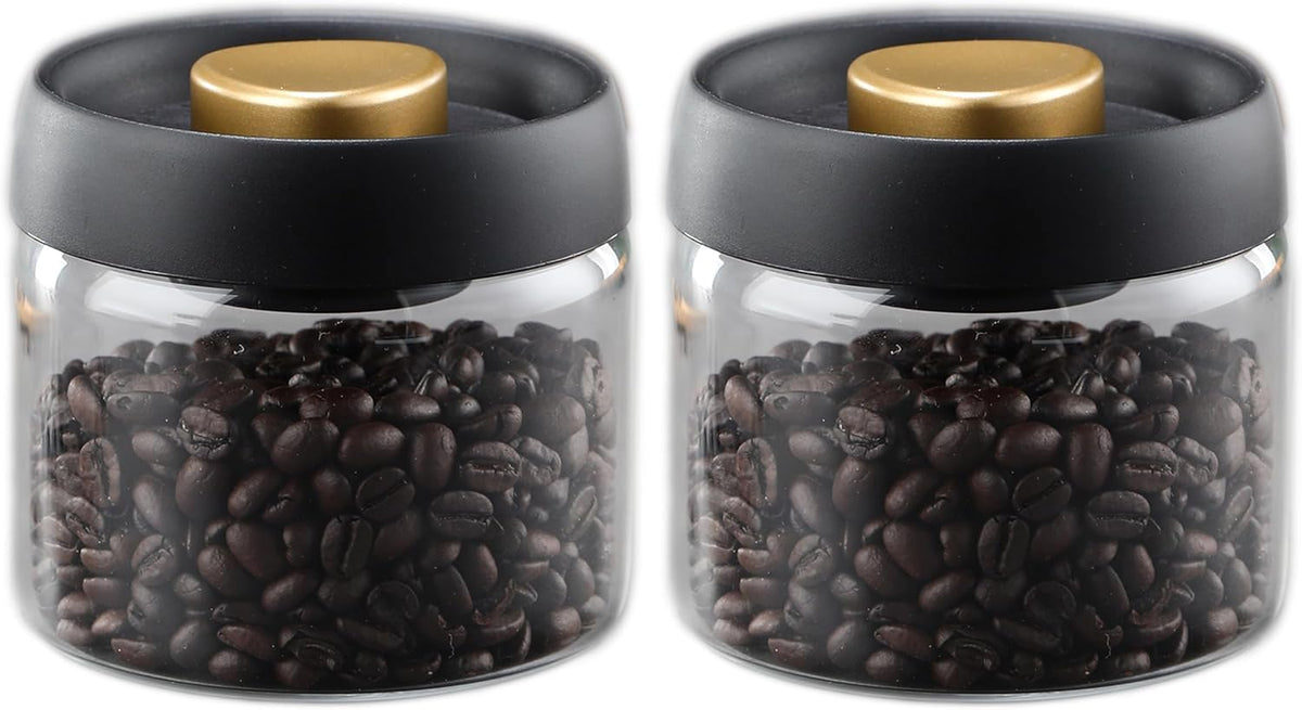 Airtight Borosilicate Glass Coffee Bean Storage Container with Vacuum Sealed Lid, 2pcs Food Storage Jars for Dry Goods, Coffee Bar Necessity
