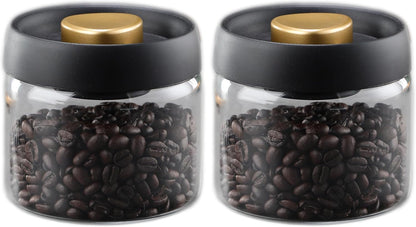 Airtight Borosilicate Glass Coffee Bean Storage Container with Vacuum Sealed Lid, 2pcs Food Storage Jars for Dry Goods, Coffee Bar Necessity