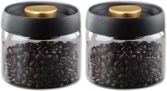 Airtight Borosilicate Glass Coffee Bean Storage Container with Vacuum Sealed Lid, 2pcs Food Storage Jars for Dry Goods, Coffee Bar Necessity