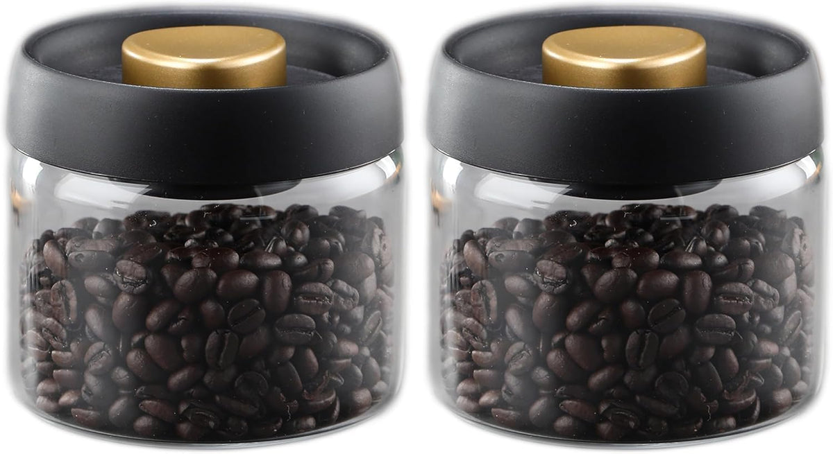 Airtight Borosilicate Glass Coffee Bean Storage Container with Vacuum Sealed Lid, 2pcs Food Storage Jars for Dry Goods, Coffee Bar Necessity