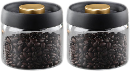Airtight Borosilicate Glass Coffee Bean Storage Container with Vacuum Sealed Lid, 2pcs Food Storage Jars for Dry Goods, Coffee Bar Necessity