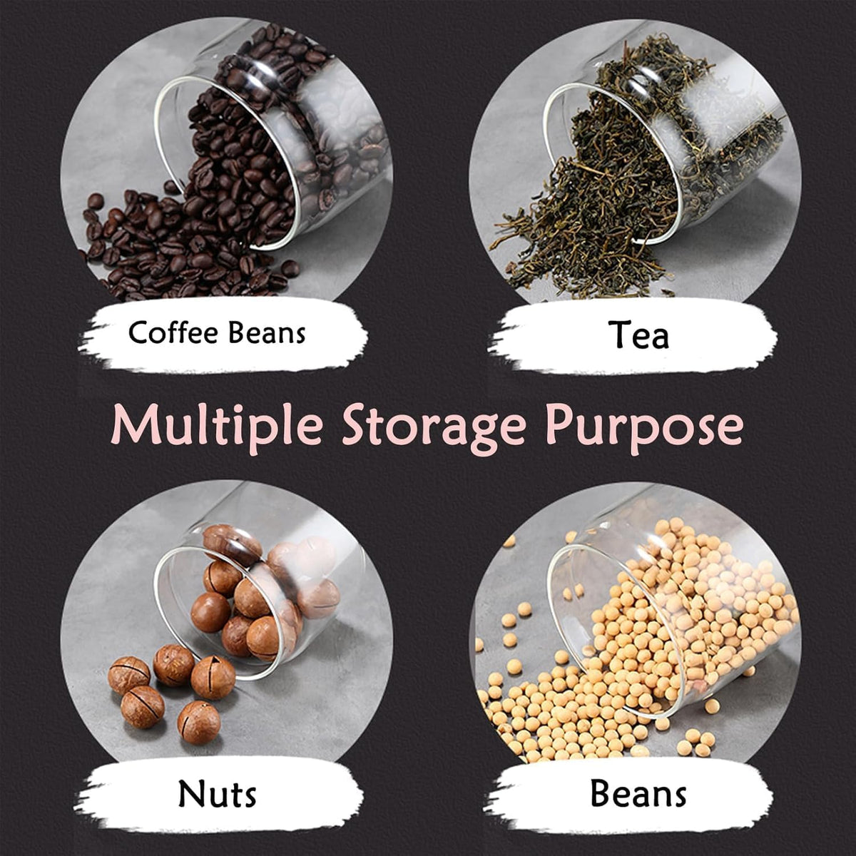 Airtight Borosilicate Glass Coffee Bean Storage Container with Vacuum Sealed Lid, 2pcs Food Storage Jars for Dry Goods, Coffee Bar Necessity