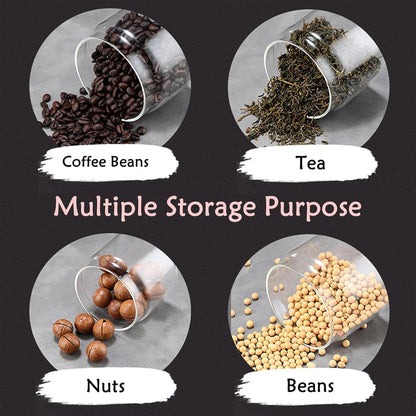 Airtight Borosilicate Glass Coffee Bean Storage Container with Vacuum Sealed Lid, 2pcs Food Storage Jars for Dry Goods, Coffee Bar Necessity