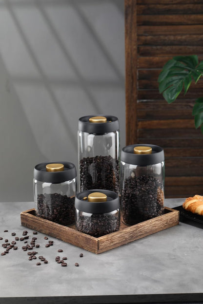 Airtight Borosilicate Glass Coffee Bean Storage Container with Vacuum Sealed Lid, 2pcs Food Storage Jars for Dry Goods, Coffee Bar Necessity