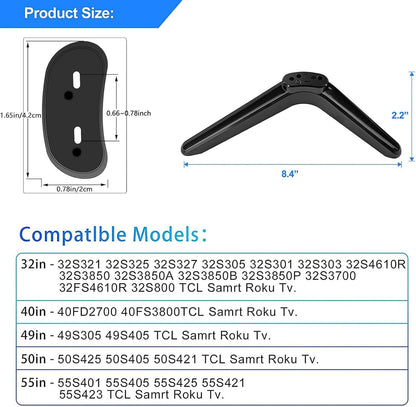 TV Base Stand, TV Legs for TCL Roku TV Stand Legs, ABS TV Legs with Screws and Instruction, TV Stand Legs Replacement for Most Smart TV(Black)