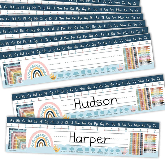 Student Desk Name Tags for Classroom- Waterproof Boho Desk Reference Nameplates- Traditional Manuscript Place Value Chart & More Math Classroom Essentials,Classroom Must Haves（30pcs）
