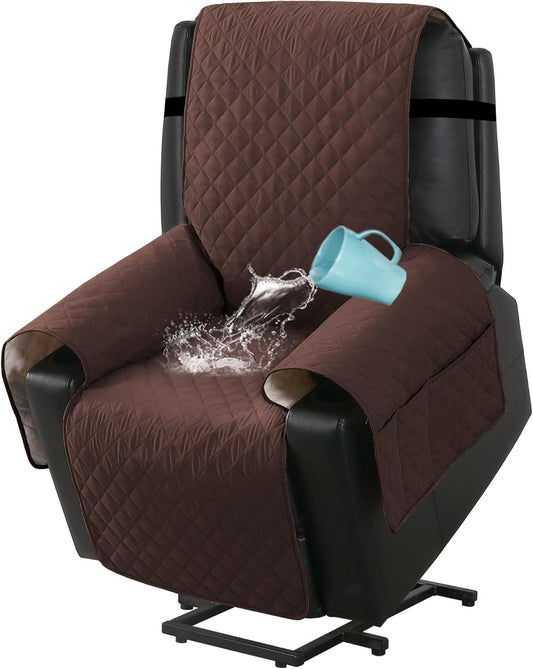 100% Waterproof Power Lift Recliner Chair Cover Non Slip Electric Covers for with Pocket Large Covers, Brown -