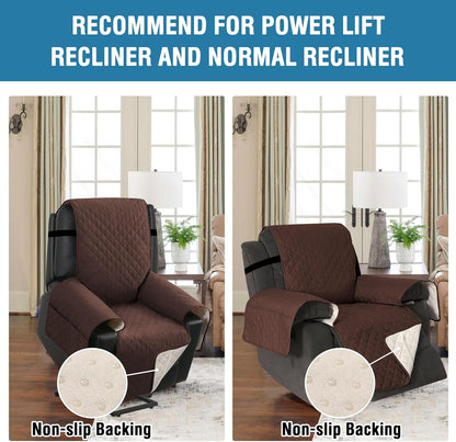 100% Waterproof Power Lift Recliner Chair Cover Non Slip Electric Covers for with Pocket Large Covers, Brown -