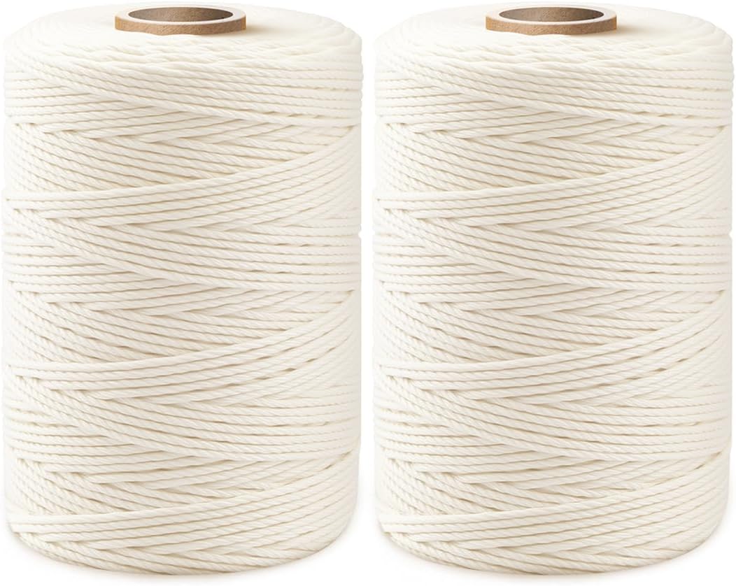 1,200ft (600ft x 2Rolls) Butchers Twine 2mm Cotton String for Cooking Kitchen Meat Turkey Sausage Roasting Baking Gift Wrapping DIY Crafts Crocheting Knitting Naturalwhite ( X 600 Feet ) / Pc 2 Pcs