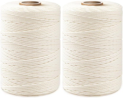1,200ft (600ft x 2Rolls) Butchers Twine 2mm Cotton String for Cooking Kitchen Meat Turkey Sausage Roasting Baking Gift Wrapping DIY Crafts Crocheting Knitting Naturalwhite ( X 600 Feet ) / Pc 2 Pcs
