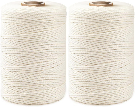 1,200ft (600ft x 2Rolls) Butchers Twine 2mm Cotton String for Cooking Kitchen Meat Turkey Sausage Roasting Baking Gift Wrapping DIY Crafts Crocheting Knitting Naturalwhite ( X 600 Feet ) / Pc 2 Pcs