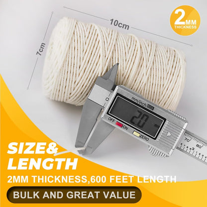 1,200ft (600ft x 2Rolls) Butchers Twine 2mm Cotton String for Cooking Kitchen Meat Turkey Sausage Roasting Baking Gift Wrapping DIY Crafts Crocheting Knitting Naturalwhite ( X 600 Feet ) / Pc 2 Pcs
