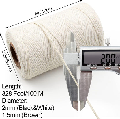 984 Ft Twine String, Natural Jute Twine, 2mm White Cotton Rope, 10ply Black for Crafts, Art, Gardening Plants, Gift Wrapping, Decoration, Packing String Bulk(3 Rolls) - 3 Rolls