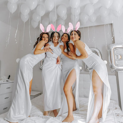 6 Sets Easter Bunny Ears Headbands and Tail, Long Furry Plush Rabbit Ear Headband for Bachelorette Wedding Cosplay White -