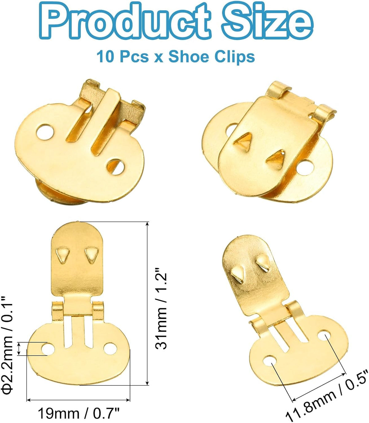 19mm x 31mm Shoe Clips, 10 Pcs Flat Blank Clips Supplies Embellishments for DIY Crafts Decoration Project Shoes Gold