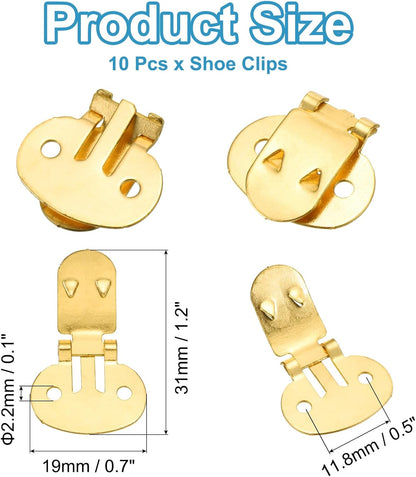 19mm x 31mm Shoe Clips, 10 Pcs Flat Blank Clips Supplies Embellishments for DIY Crafts Decoration Project Shoes Gold