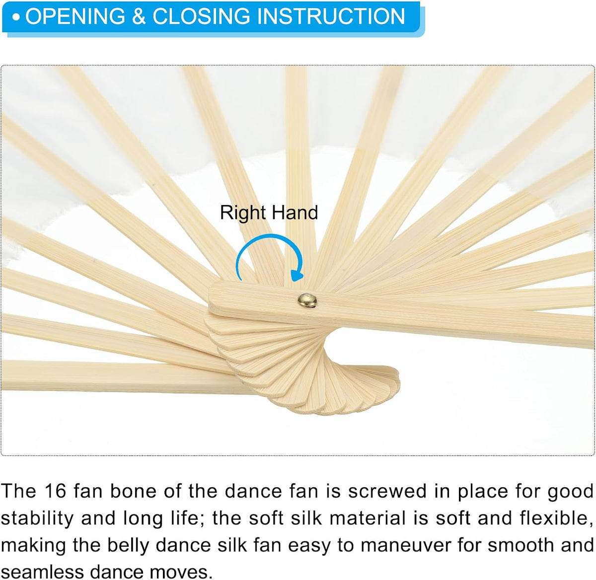 16 Fan Belly Dance Silk Veil 59", 1 Pair (Left+Right) Women Long Folding Wood for Performance, White Green 59"