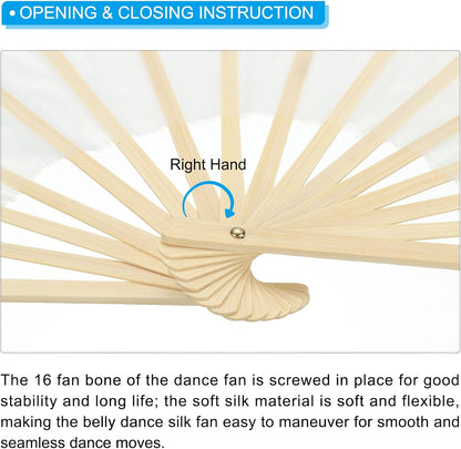 16 Fan Belly Dance Silk Veil 59", 1 Pair (Left+Right) Women Long Folding Wood for Performance, White Green 59"