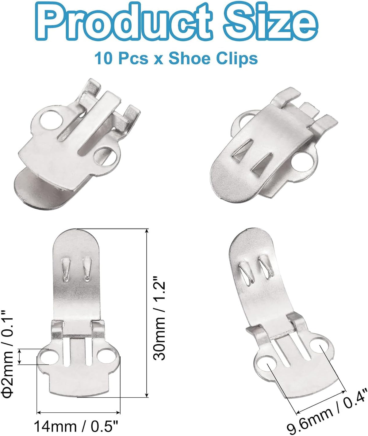 14mm x 30mm Shoe Clips, 10 Pcs Flat Blank Clips Supplies Embellishments for DIY Crafts Decoration Project Shoes Silver -