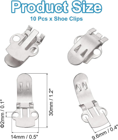14mm x 30mm Shoe Clips, 10 Pcs Flat Blank Clips Supplies Embellishments for DIY Crafts Decoration Project Shoes Silver -