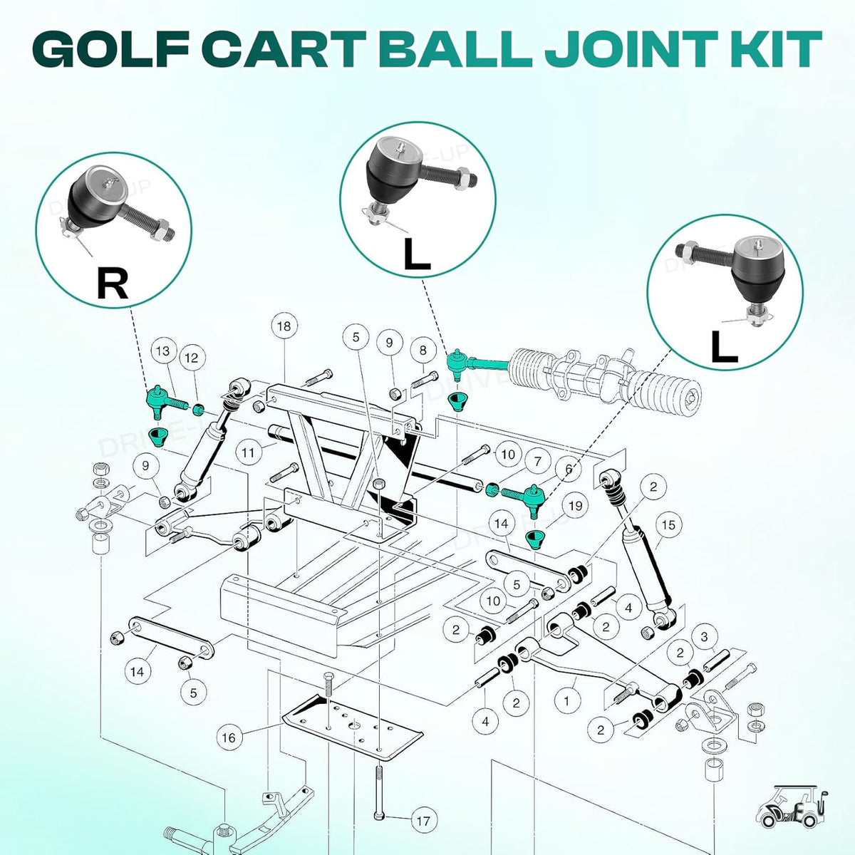 Ball Joint Kit,Set of (3) Tie Rod End with grease fitting Fits for Club Car DS Golf Carts (1976-2008) -