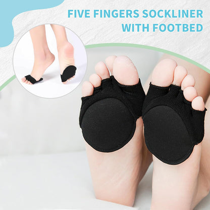2Pairs Toe Topper Half Socks - Ball of Foot Cushions, Forefoot Pads for Women No Show Black/Beige-closetoe