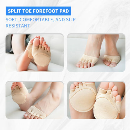 2Pairs Toe Topper Half Socks - Ball of Foot Cushions, Forefoot Pads for Women No Show Black/Beige-closetoe