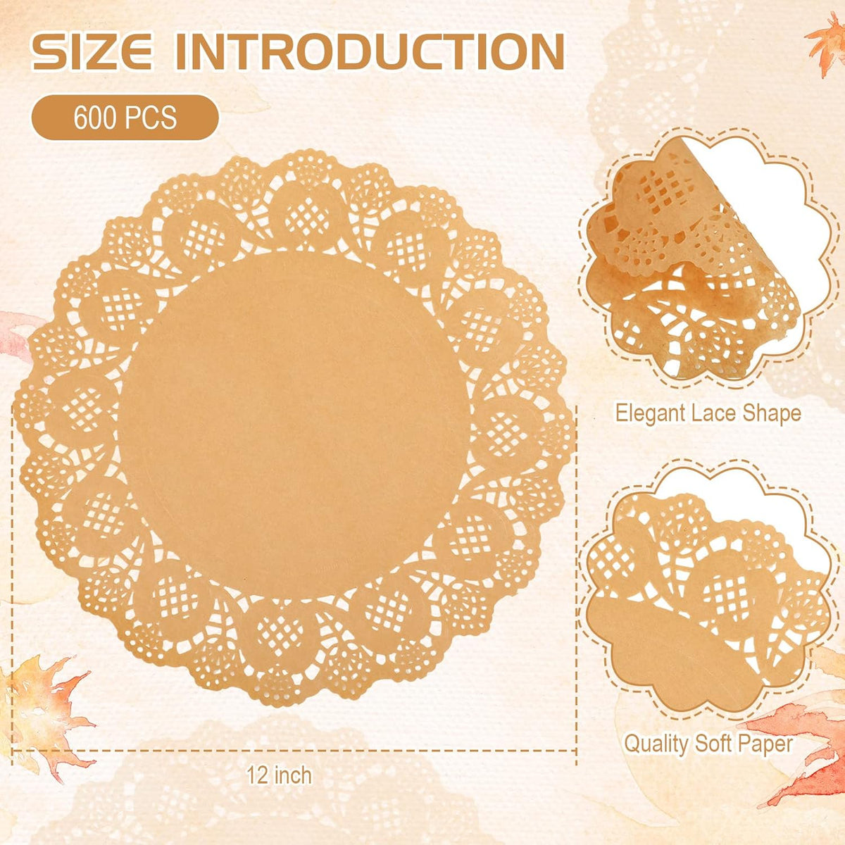 600 Pcs Round Kraft Paper Doilies, 12 Inch Disposable Lace Placemats, Rustic Scallop Doily Table Pads for Wedding, Birthday Party, Food, Cakes, Oil-Proof, Reusable Tableware Decor(Brown) Brown -