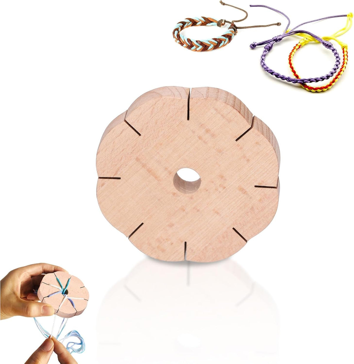Kumihimo Disk 8 Slots, Wooden Round Wood Braiding Plate Hand Rope Beading Cord Disc DIY Bracelet Loom Weaving Board
