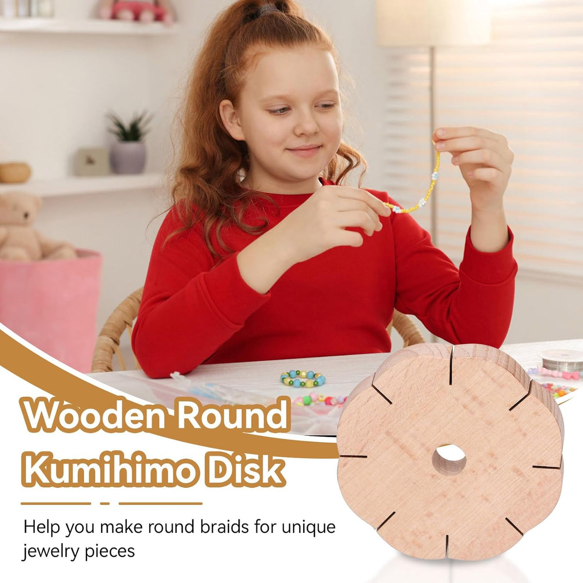 Kumihimo Disk 8 Slots, Wooden Round Wood Braiding Plate Hand Rope Beading Cord Disc DIY Bracelet Loom Weaving Board