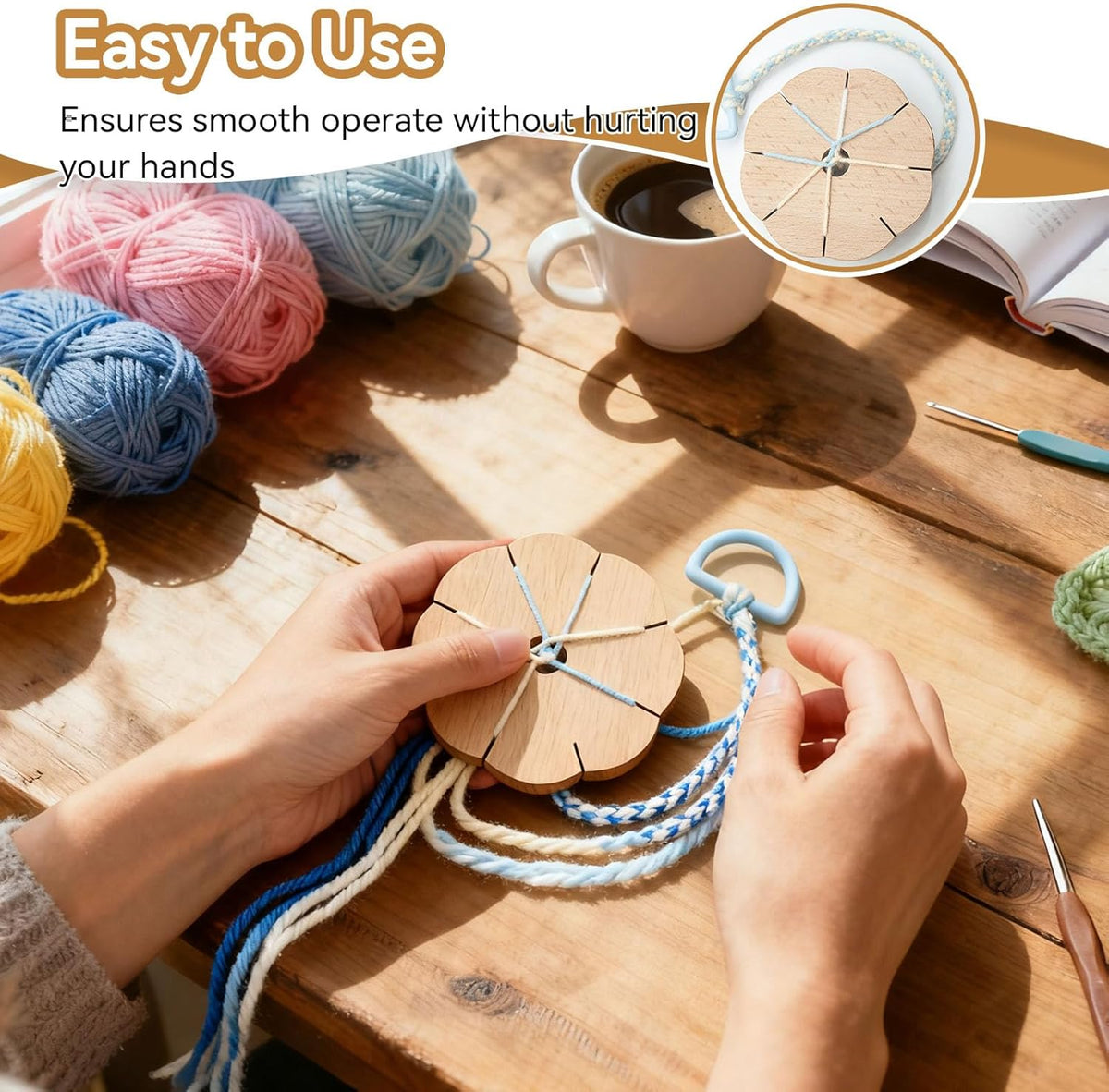 Kumihimo Disk 8 Slots, Wooden Round Wood Braiding Plate Hand Rope Beading Cord Disc DIY Bracelet Loom Weaving Board