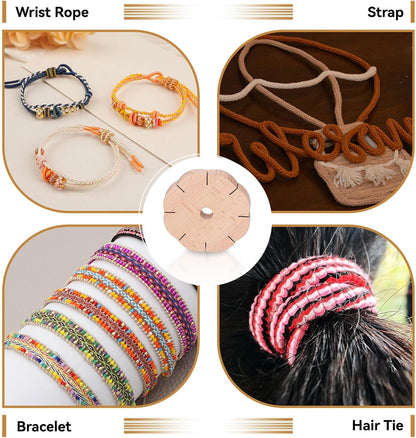 Kumihimo Disk 8 Slots, Wooden Round Wood Braiding Plate Hand Rope Beading Cord Disc DIY Bracelet Loom Weaving Board
