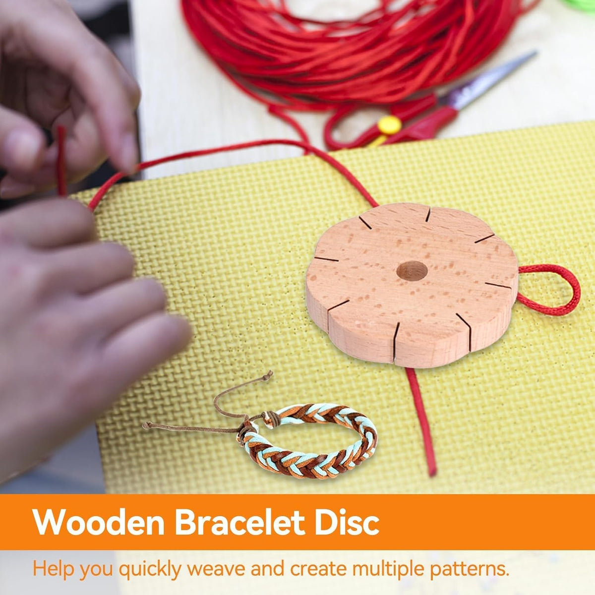 Kumihimo Disk 8 Slots, Wooden Round Wood Braiding Plate Hand Rope Beading Cord Disc DIY Bracelet Loom Weaving Board