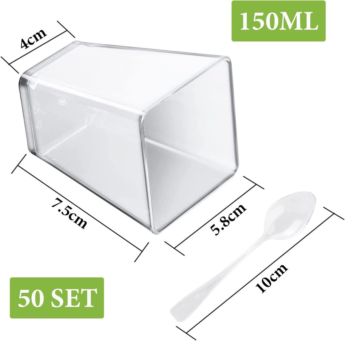 Mini dessert cups (with spoon) 50 pieces reusable - clear - square plastic dessert cups - cheesecake pots - multi-purpose dessert bowls for mousse pudding - dessert party supplies