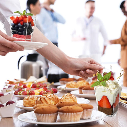 Mini dessert cups (with spoon) 50 pieces reusable - clear - square plastic dessert cups - cheesecake pots - multi-purpose dessert bowls for mousse pudding - dessert party supplies