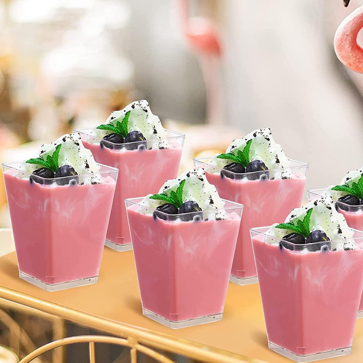 Mini dessert cups (with spoon) 50 pieces reusable - clear - square plastic dessert cups - cheesecake pots - multi-purpose dessert bowls for mousse pudding - dessert party supplies