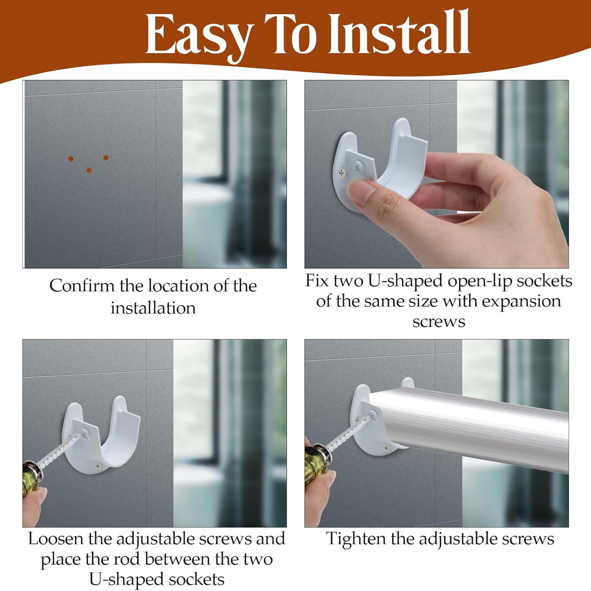 Biaungdo 1-1/4 Inch Stainless Steel Closet Rod End Supports, 2 Pcs White Heavy Duty Wardrobe Rod Brackets Closet Pole Sockets Flange Rod Holder, U-Shaped