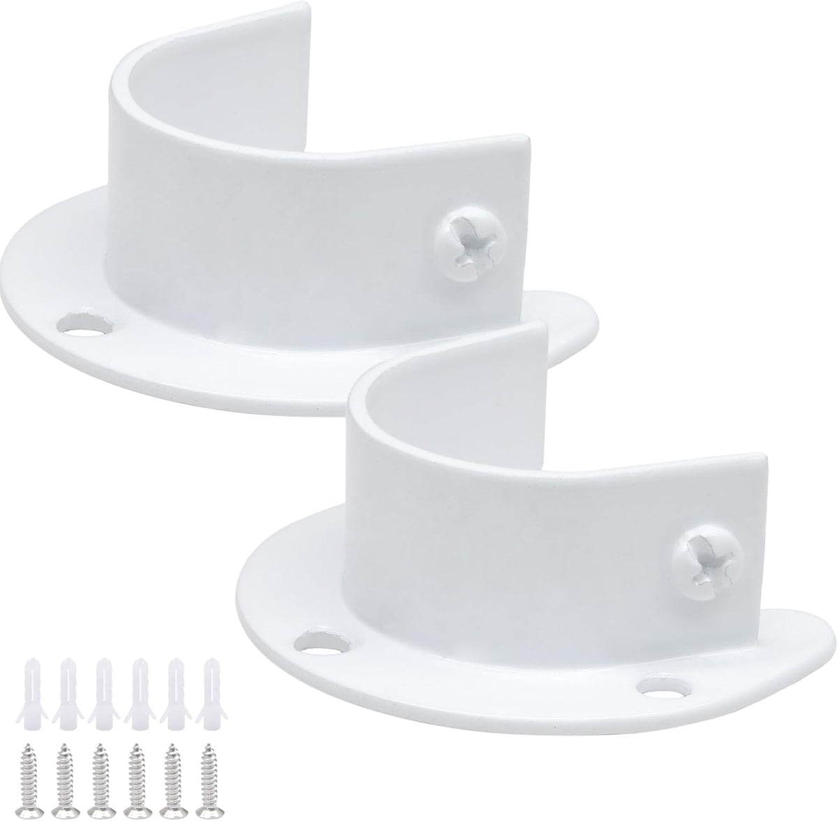 Biaungdo 1-1/4 Inch Stainless Steel Closet Rod End Supports, 2 Pcs White Heavy Duty Wardrobe Rod Brackets Closet Pole Sockets Flange Rod Holder, U-Shaped