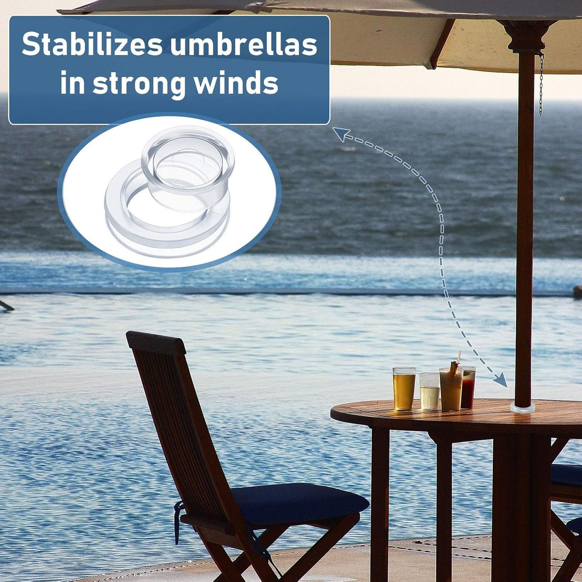 2 Inch Patio Table Umbrella Hole Ring with Cap Set Silicone Transparent Umbrella Thicker Hole Ring Plug and Cap Set or Outdoor Patio Garden Beach Table Umbrella Plug (Clear,1 Set)