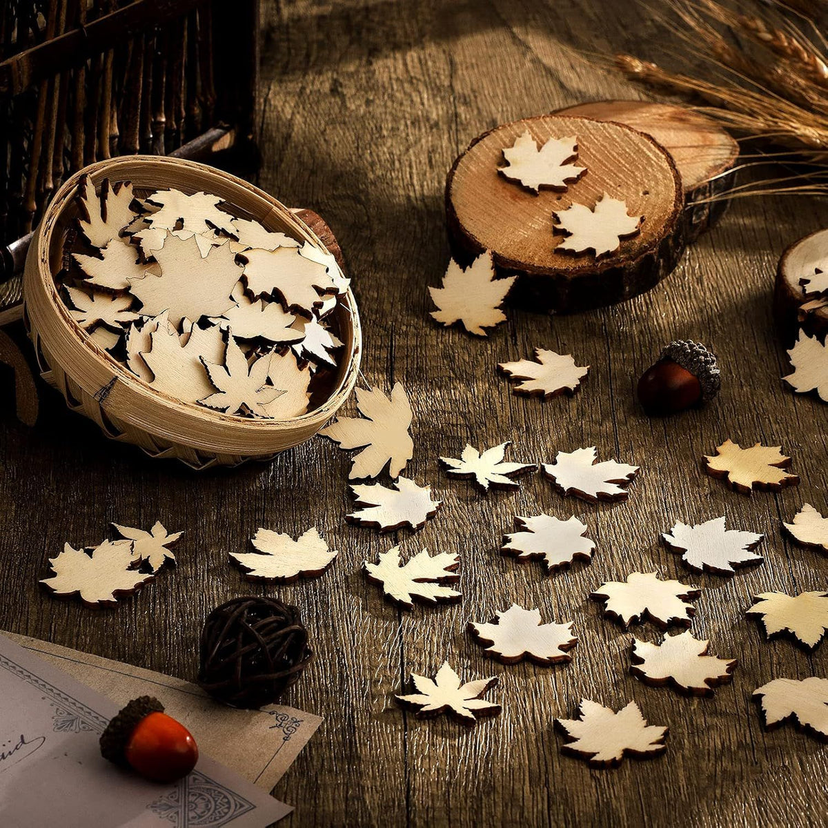80 Pieces Thanksgiving Wooden Maple Lea Cutout Uninished Blank Wooden Slice Maple Lea Shaped Wood Pieces 1.2 Inch Mini Ornament or Thanksgiving Party all Autumn DIY Decoration