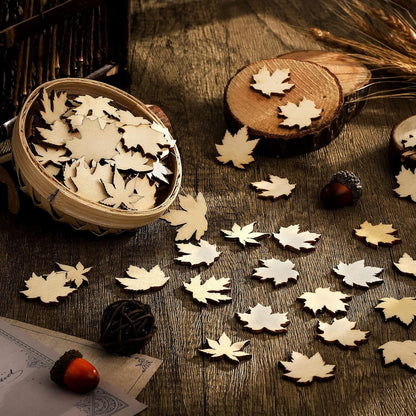 80 Pieces Thanksgiving Wooden Maple Lea Cutout Uninished Blank Wooden Slice Maple Lea Shaped Wood Pieces 1.2 Inch Mini Ornament or Thanksgiving Party all Autumn DIY Decoration