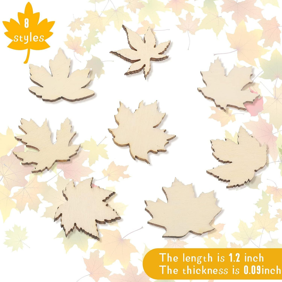 80 Pieces Thanksgiving Wooden Maple Lea Cutout Uninished Blank Wooden Slice Maple Lea Shaped Wood Pieces 1.2 Inch Mini Ornament or Thanksgiving Party all Autumn DIY Decoration